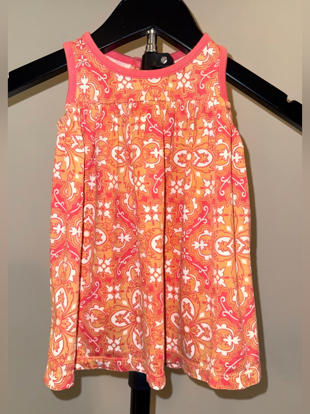Tea Collection girls orange and pink patterned dress, size 6-12 mos